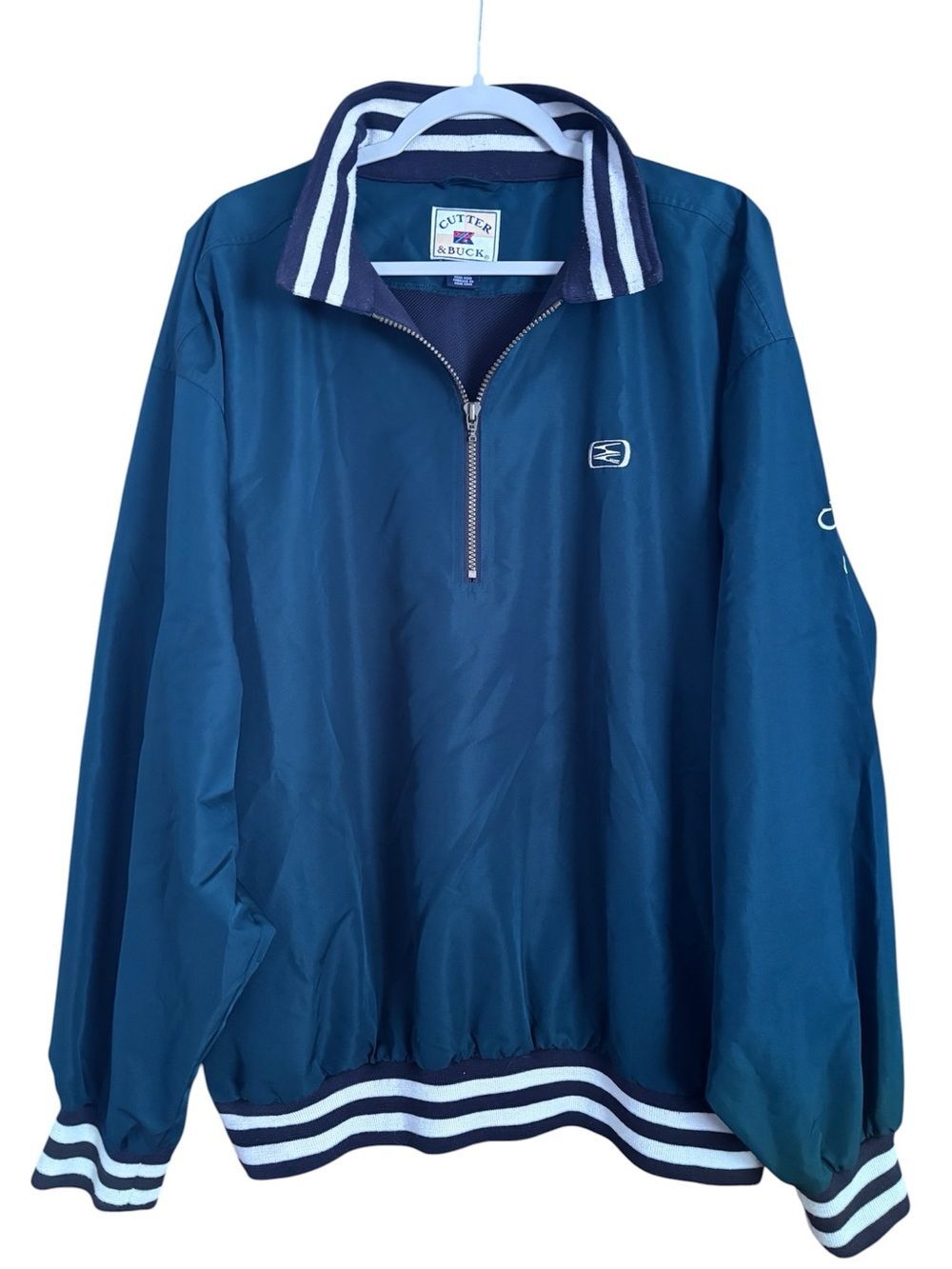 Vintage 90s Cutter & Buck Teal Jacket with Navy Trim and Logo Patch XL